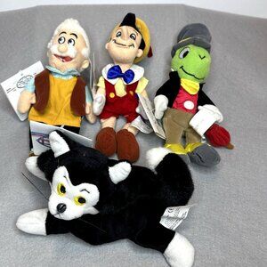 Pinocchio Geppetto Figaro Jiminy Cricket Disney Store Bean Bag Plush Stuffed 5X